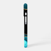 Coque iPhone 16 Nom & Monogramme Agate sarcelle et noir, Texte sar (Côté gauche)