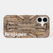 Coque iPhone 16 Nom personnalisé Abstrait Juniper Bark Texture Pho (Verso Horizontal)