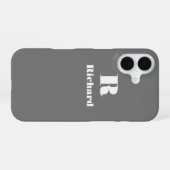 Coque iPhone 16 Nom personnalisé gris couleur solide initial (Verso Horizontal)