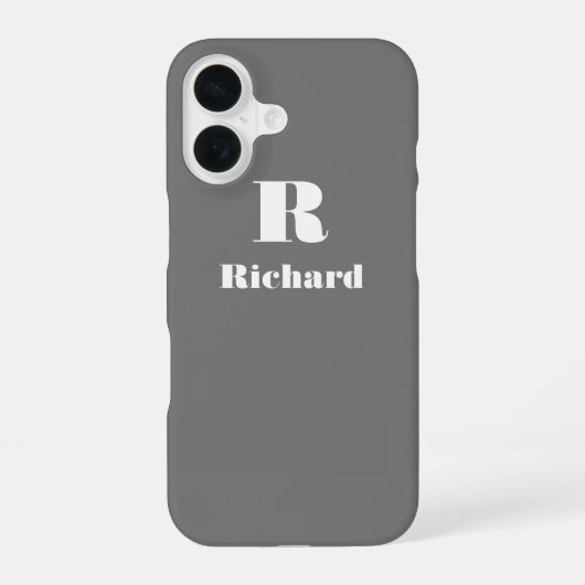 Coque iPhone 16 Nom personnalisé gris couleur solide initial (Verso)