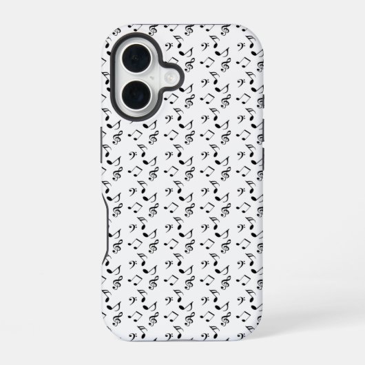 Coque iPhone 16 notes de musique blanches (Verso)