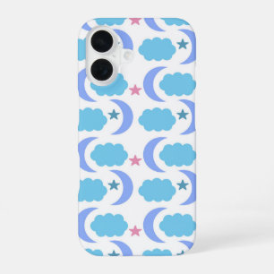 Coque iPhone 16 Nuages de Lune Motif Étoiles Bleu Violet