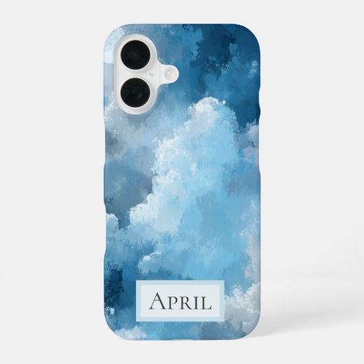 Coque iPhone 16 Nuages peints en bleu et blanc (Verso)