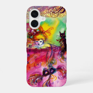 COQUE iPhone 16 NUIT DE MASCARADE / DAME AU MONOGRAMME DE CHAT NOI