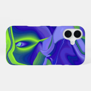 Coque iPhone 16 Oeil mal, 3D Abstrait en vert bleu violet