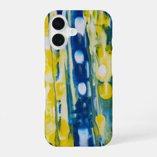 Coque iPhone 16 œuvre d'art faite main/Bleu et jaune