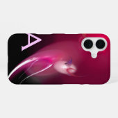 COQUE iPhone 16 OISEAU CLAIR / FUCHSIA ROSE NOIR MONOGRAMME ABSTRA (Verso Horizontal)