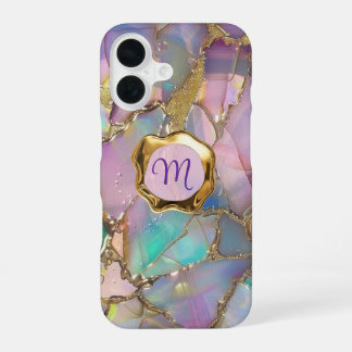 Coque iPhone 16 Opale Colorée et Or Liquide
