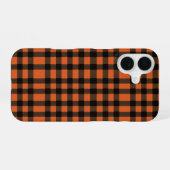 Coque iPhone 16 Orange and Black Plaid Checkered Pattern (Verso Horizontal)
