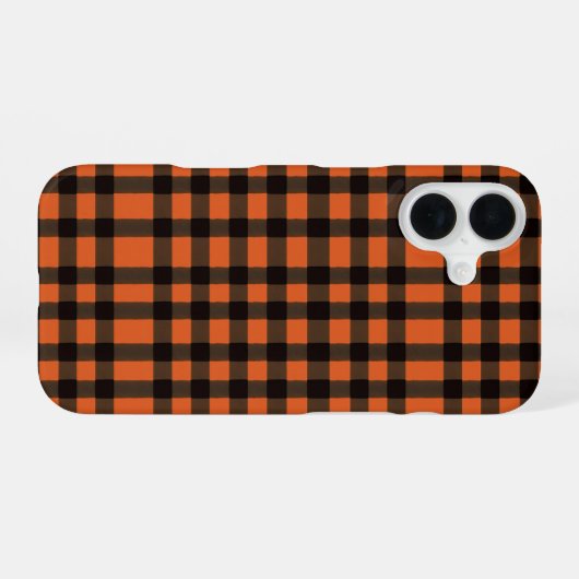 Coque iPhone 16 Orange and Black Plaid Checkered Pattern (Verso Horizontal)