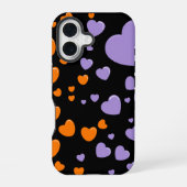 Coque iPhone 16 orange and purple hearts polka dots (Verso)
