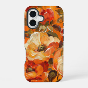 COQUE iPhone 16 ORANGE JAUNE CHUTE BLANCHE CHUTE FLEURS POPPY ANÉM