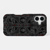 Coque iPhone 16 Ornement Goth Grey avec crâne (Verso Horizontal)