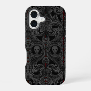Coque iPhone 16 Ornement Goth Grey avec crâne