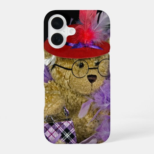 Coque iPhone 16 Ours en peluche au chapeau rouge (Verso)
