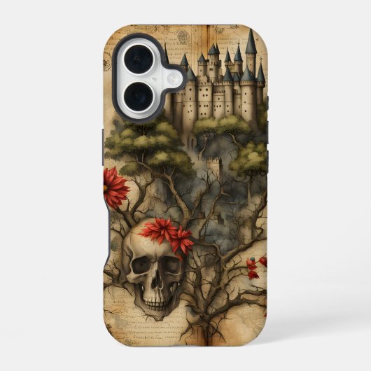 Coque iPhone 16 Page de journal de déchet de château avec crâne (Verso)