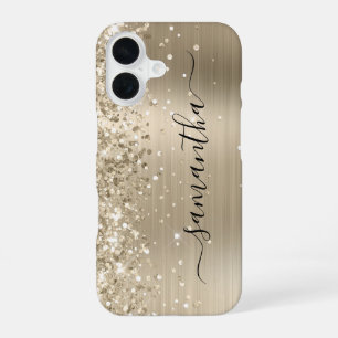 Coque iPhone 16 Pailleté Or Léger Métallisé Signature Féminin