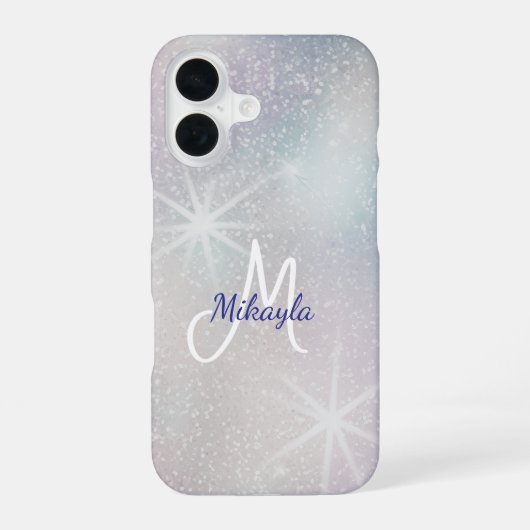 Coque iPhone 16 Paillettes argentées avec étoiles (Verso)