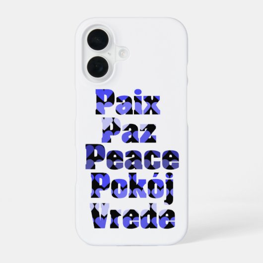 Coque iPhone 16 Paix dans les langues étrangères Cœurs bleus (Verso)