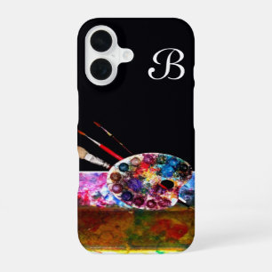 Coque iPhone 16 PALETTE DE COULEURS D'ARTISTE MONOGRAMME Noir