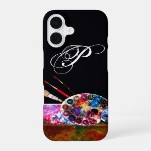 Coque iPhone 16 PALETTE DE COULEURS DE L'ARTISTE MONOGRAMME Noir
