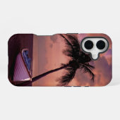 Coque iPhone 16 Palm Tree and Boat Beach Sunset (Verso Horizontal)