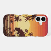 Coque iPhone 16 Palmiers au coucher du soleil Rétro (Verso Horizontal)