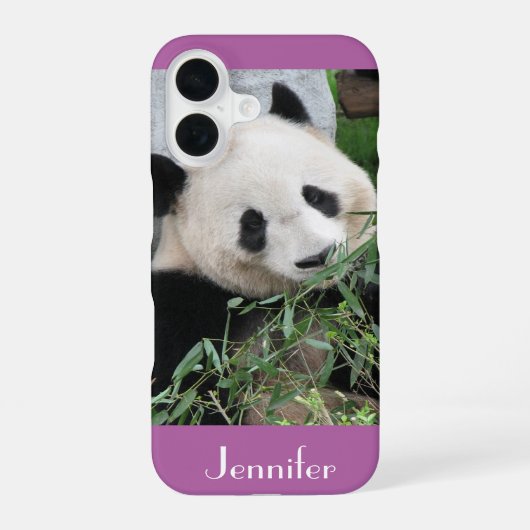 Coque iPhone 16 Panda géant mignon, violet orchidée, nom, (Verso)