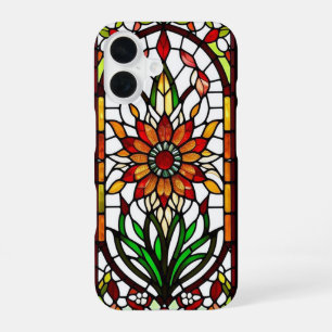 Coque iPhone 16 Panneau de verre coloré avec fleur vibrante