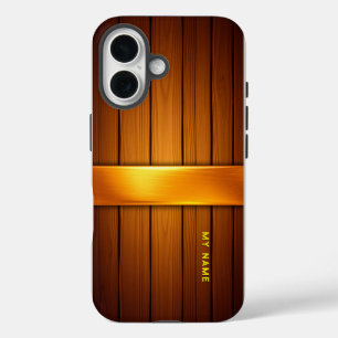Coque iPhone 16 Panneau en bois avec accent doré