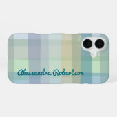 Coque iPhone 16 Papier à lettres pastel à carreaux bleu sarcelle v (Verso Horizontal)