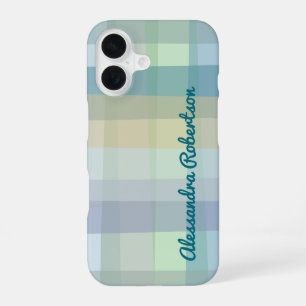Coque iPhone 16 Papier à lettres pastel à carreaux bleu sarcelle v