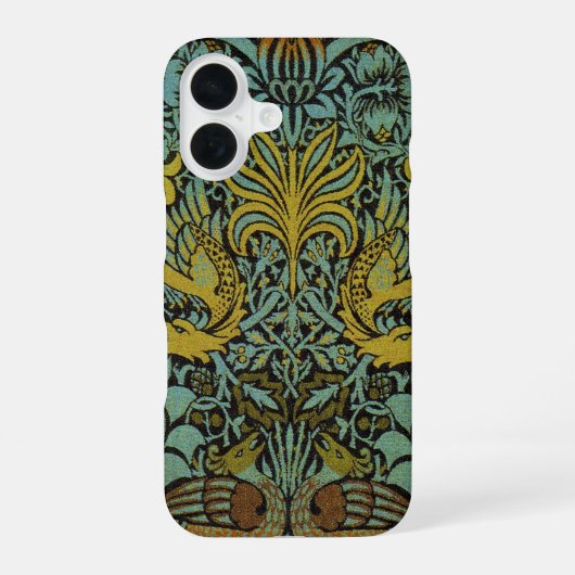 Coque iPhone 16 Papier peint Dragon Paon de William Morris (Verso)