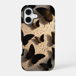 Coque iPhone 16 Papillon à encre pointillée Vintage Grunge Dark Ac