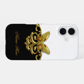 Coque iPhone 16 Papillon blanc noir d'or (Verso Horizontal)