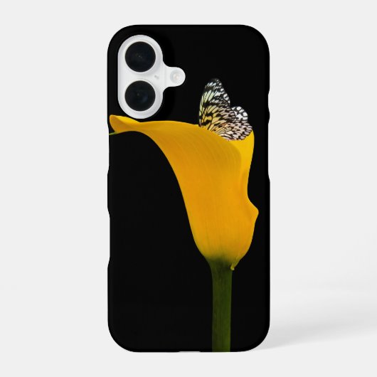 Coque iPhone 16 Papillon dans un lys calla (Verso)