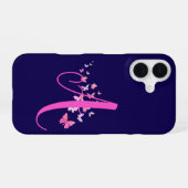 Coque iPhone 16 Papillon Monogramme Bleu Rose (Verso Horizontal)