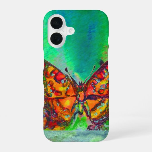COQUE iPhone 16 PAPILLON ROUGE DANS LE VERT (Verso)