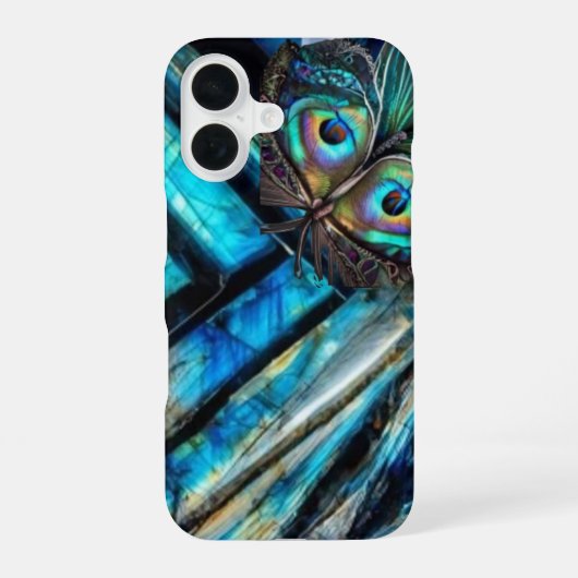 Coque iPhone 16 Papillon sur labradorite (Verso)