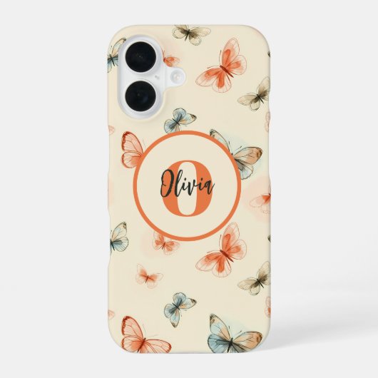 Coque iPhone 16 Papillons aquarelle moderne Monogram (Verso)