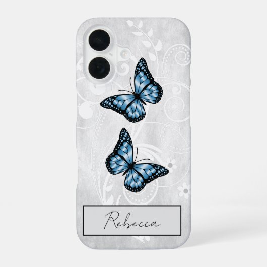 Coque iPhone 16 Papillons Bleus Brillants (Verso)