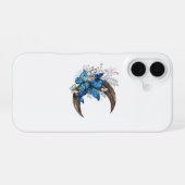 Coque iPhone 16 Papillons bleus sur croissant en bois (Verso Horizontal)