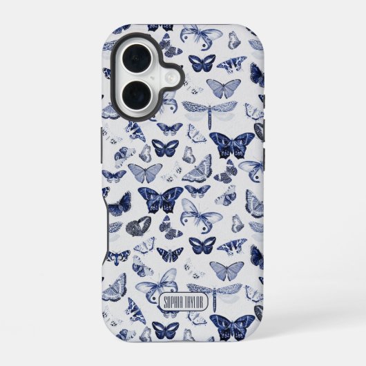 Coque iPhone 16 Papillons Bleus Vintage (Verso)