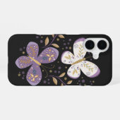 Coque iPhone 16 Papillons d'améthyste et d'or (Verso Horizontal)