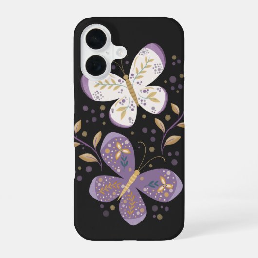Coque iPhone 16 Papillons d'améthyste et d'or (Verso)