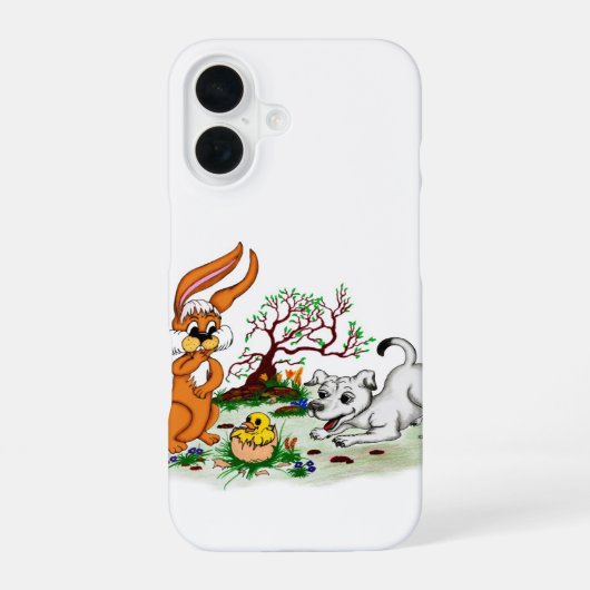 Coque iPhone 16 Pâques - Chiot Capo Rabbit et Chick (Verso)