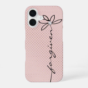 Coque iPhone 16 PARDONNÉ Doodle Daisy Texte Paillettes Dorées
