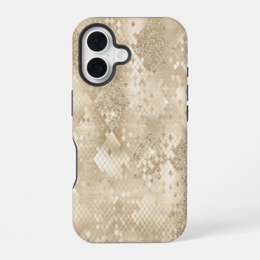 Coque iPhone 16 Parties scintillant or Fancy Motif géométrique (Verso)