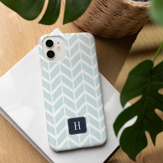 Coque iPhone 16 Pastel Aqua Motif géométrique Monogramme