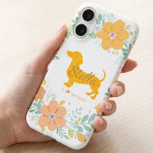 Coque iPhone 16 Pastel Orange Dachshund with Flower – Custom Name